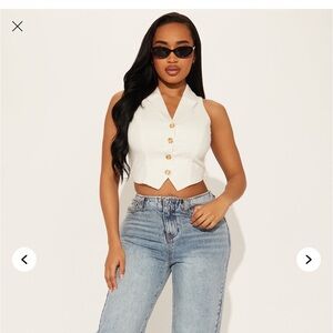 Fashion Nova White Sleeveless Crop Top with Notched Collar